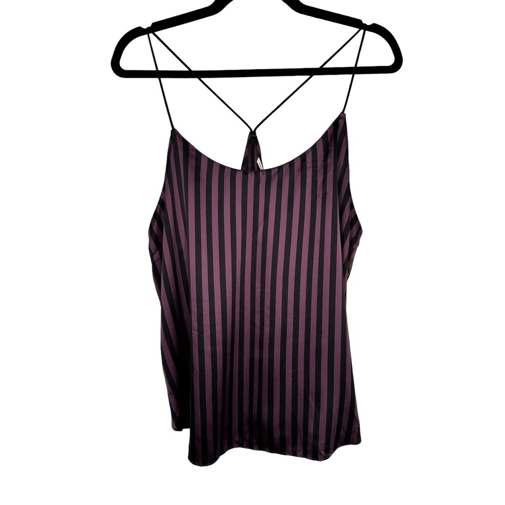 VICTORIA'S SECRET Satin Striped Slip Tank Camisole Chemise XL Black Purple N